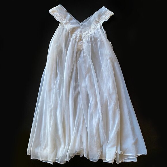 Vtg 1950s RoVel of California White Nylon Chiffon Nightgown Sheer Lace Size S - Picture 1 of 12